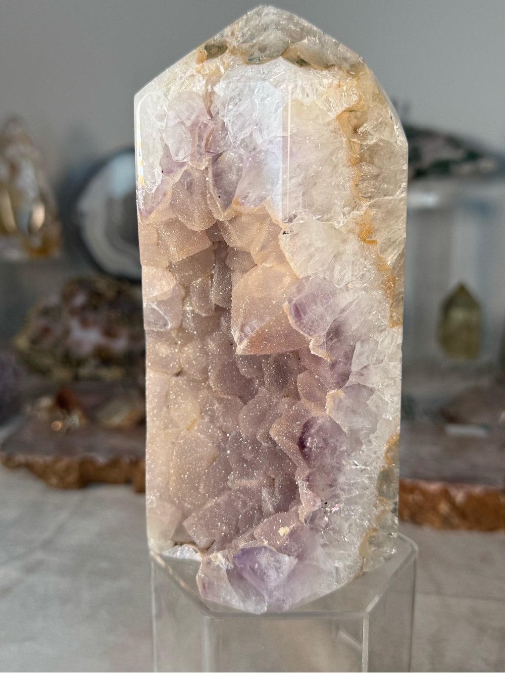 Sugar Druzy Amethyst Agate Tower – 6.5” Natural Crystal Tower | Druzy Sparkle |